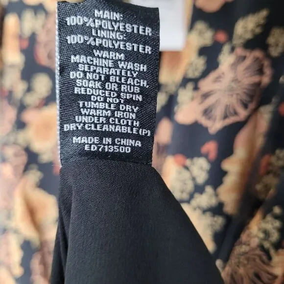 NWT Estelle Womens 1X Golden Blooms Shift Dress Floral Long Sleeve Belted Black - Picture 9 of 12